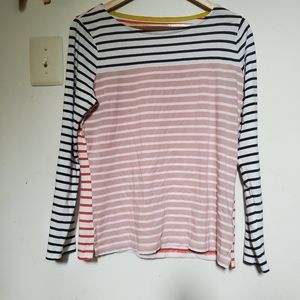 Boden Striped Long Sleeve Tee - Pink, White, and Black